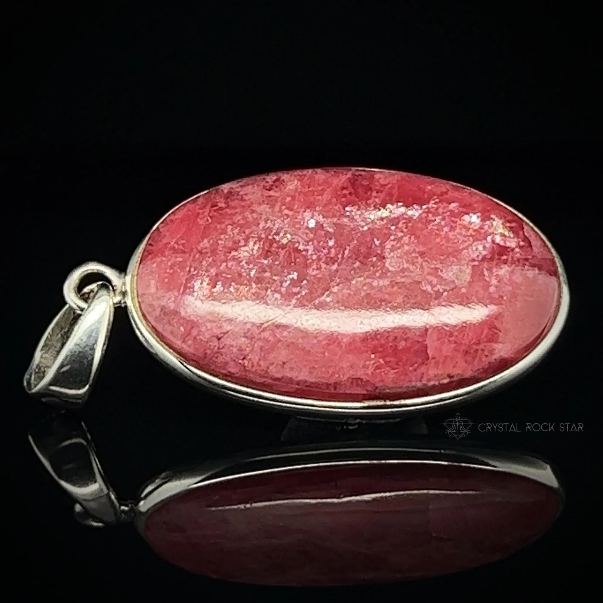 Rare Gem Rhodonite Shimmery Silver Pendant