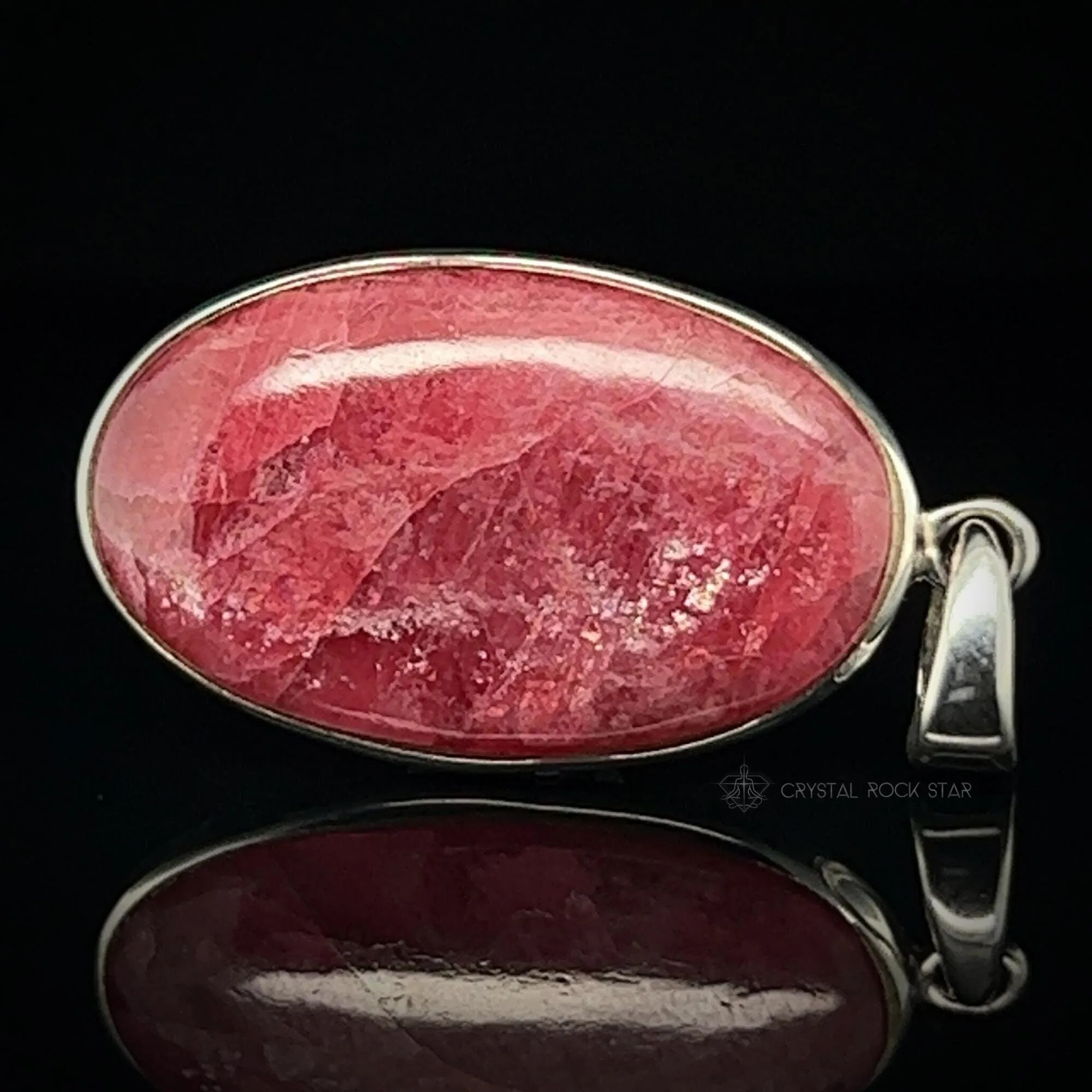 Rare Gem Rhodonite Shimmery Silver Pendant