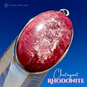Rare Gem Rhodonite Shimmery Silver Pendant