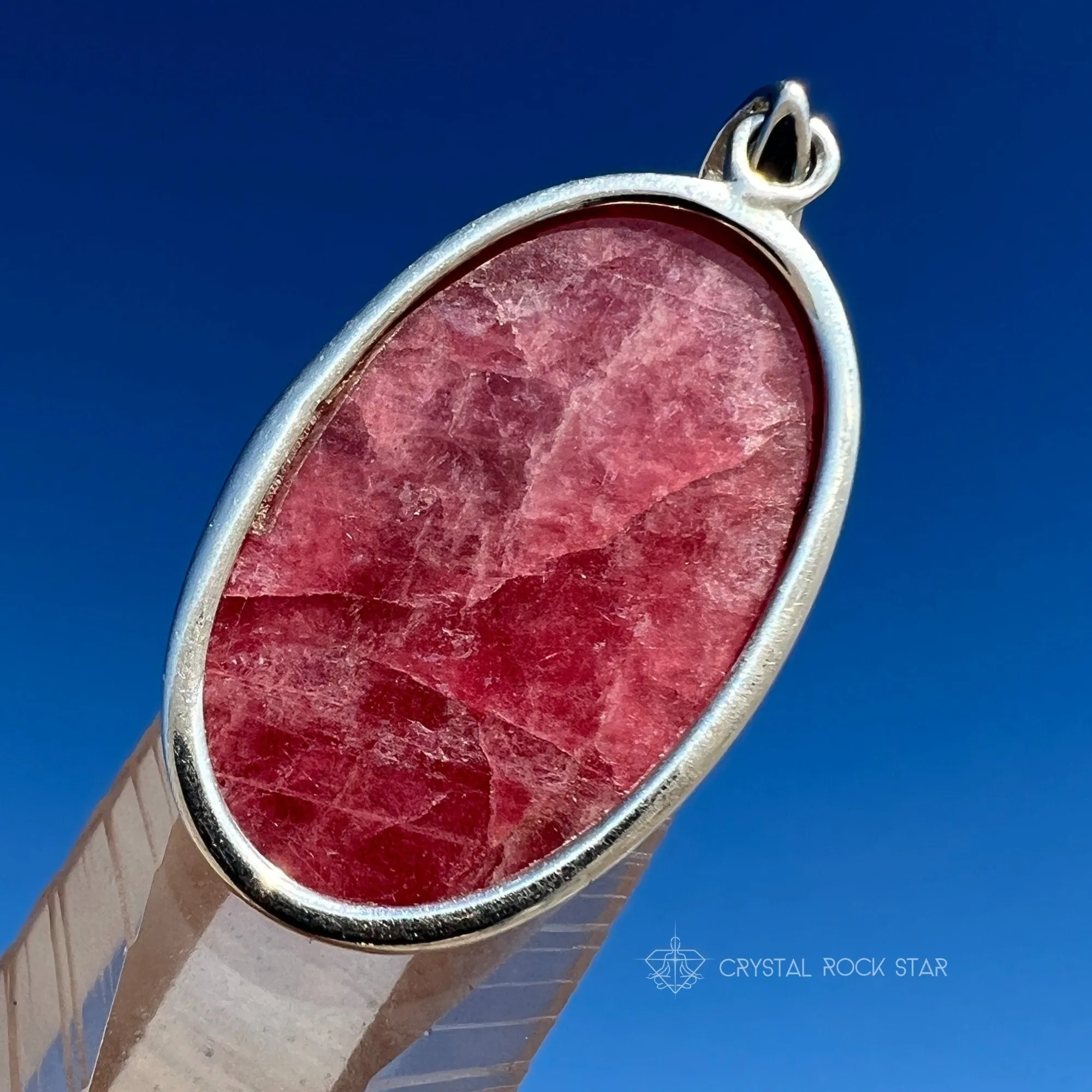 Rare Gem Rhodonite Shimmery Silver Pendant