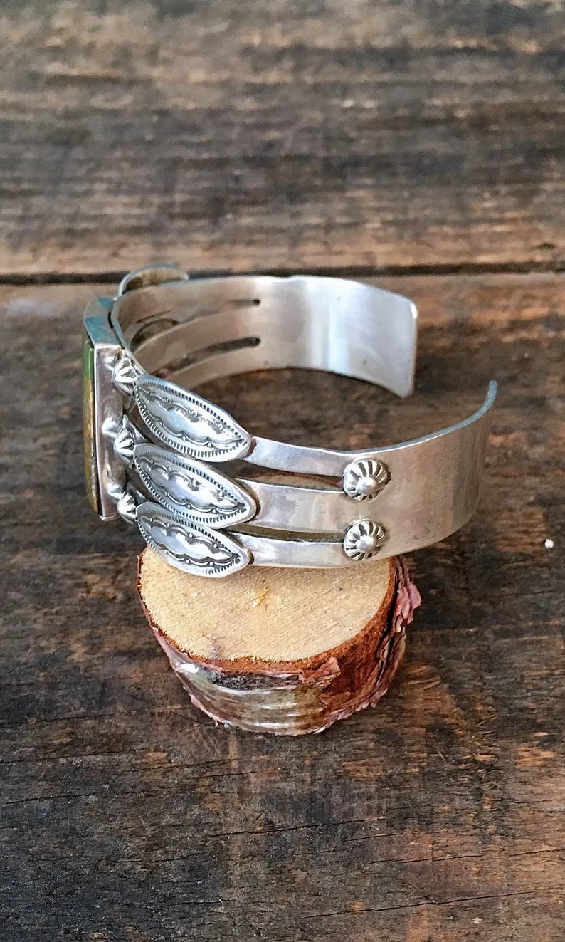 RAY ADAKAI Vintage Silver & Green Turquoise Cuff