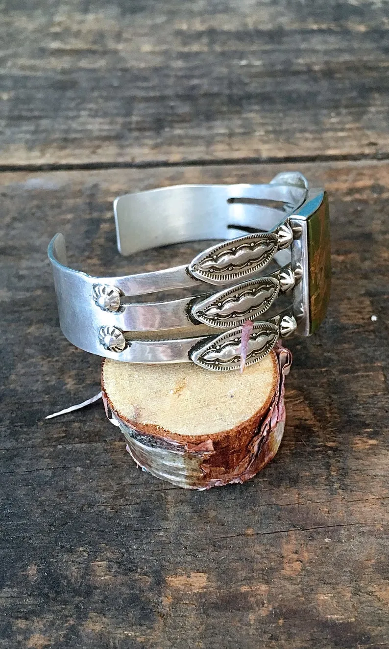 RAY ADAKAI Vintage Silver & Green Turquoise Cuff