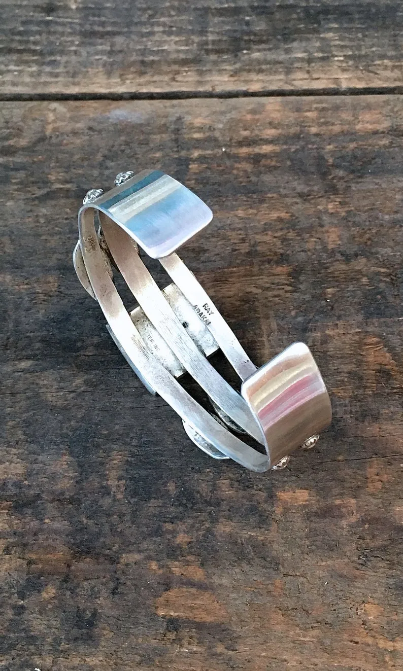 RAY ADAKAI Vintage Silver & Green Turquoise Cuff
