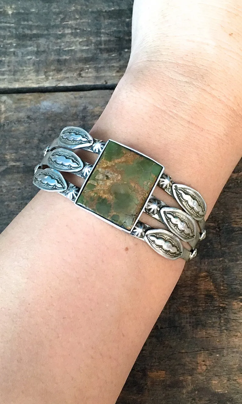 RAY ADAKAI Vintage Silver & Green Turquoise Cuff