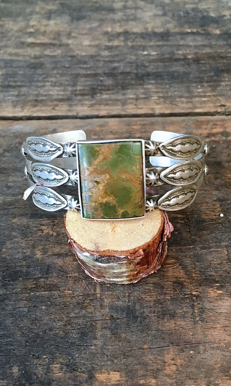 RAY ADAKAI Vintage Silver & Green Turquoise Cuff