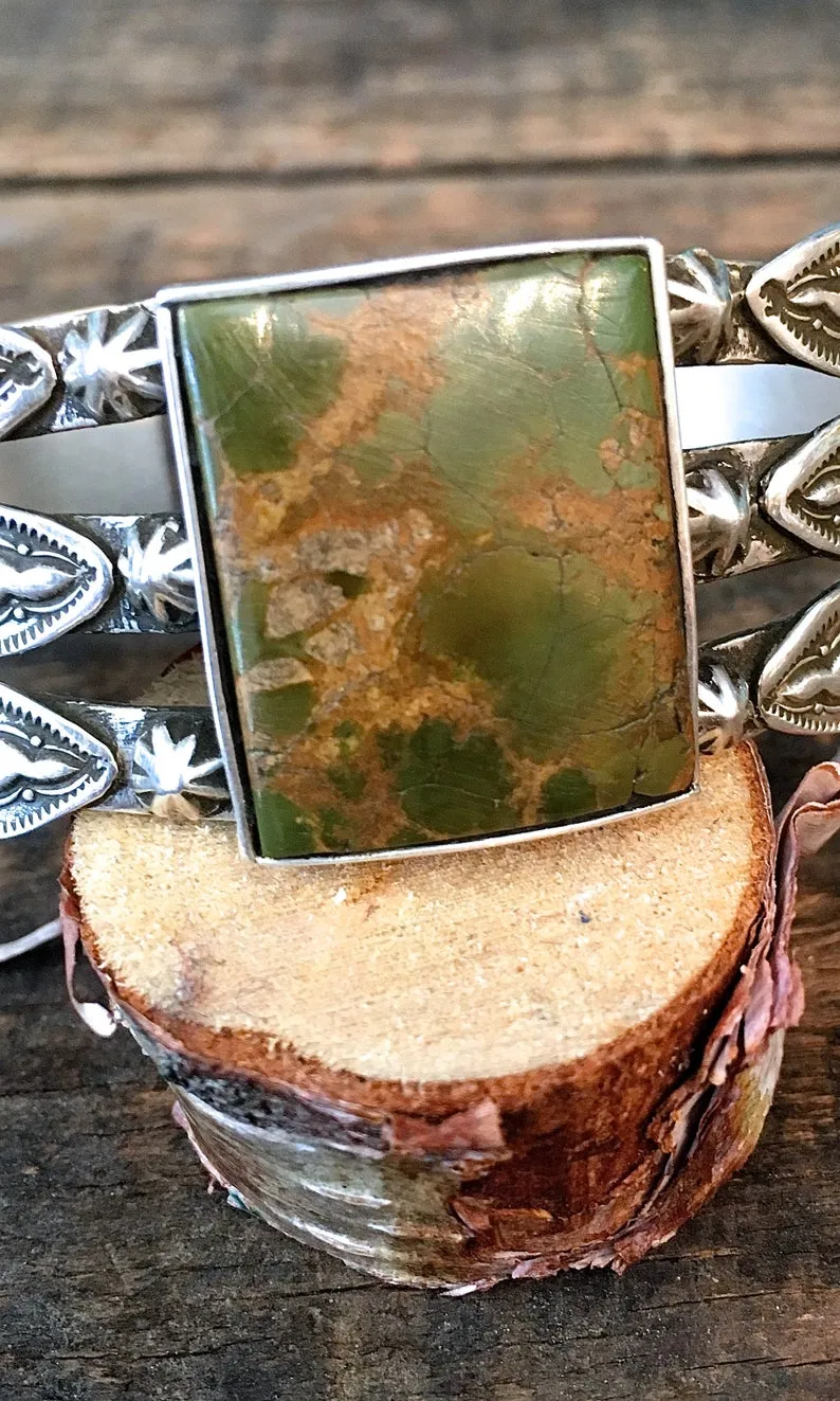 RAY ADAKAI Vintage Silver & Green Turquoise Cuff