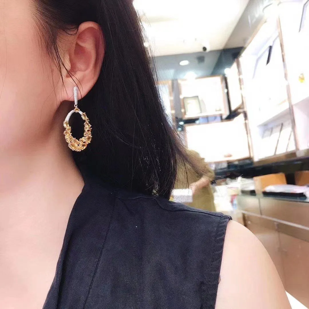 Real Citrine Dangle Drop Earrings |  Golden Citrine Gemstone Earrings | 5ct 5ct Citrine Anniversary Earrings for Women | 925 Silver