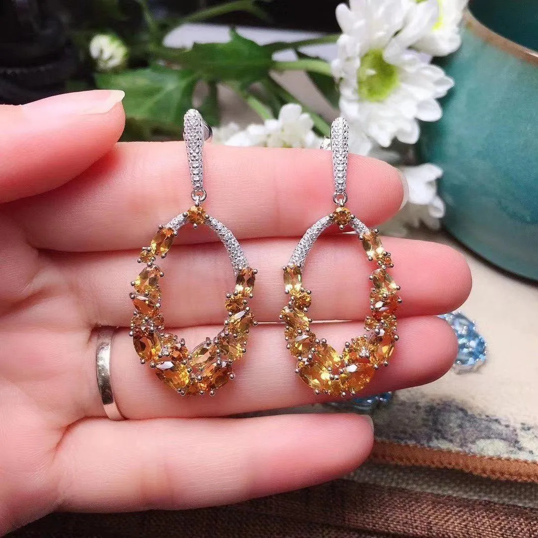 Real Citrine Dangle Drop Earrings |  Golden Citrine Gemstone Earrings | 5ct 5ct Citrine Anniversary Earrings for Women | 925 Silver