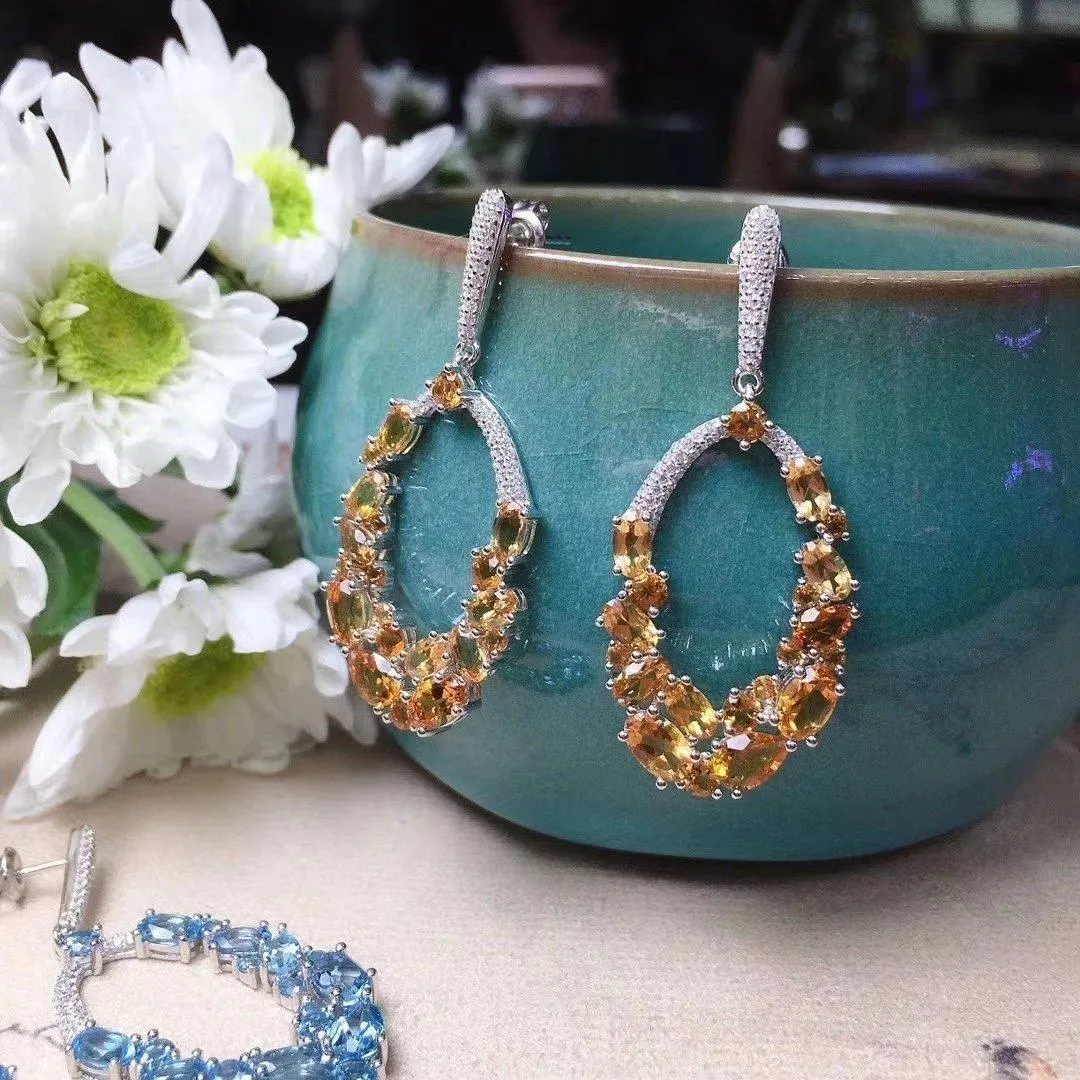 Real Citrine Dangle Drop Earrings |  Golden Citrine Gemstone Earrings | 5ct 5ct Citrine Anniversary Earrings for Women | 925 Silver