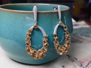 Real Citrine Dangle Drop Earrings |  Golden Citrine Gemstone Earrings | 5ct 5ct Citrine Anniversary Earrings for Women | 925 Silver