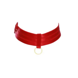 Red Bondage Choker with Gold Sliders and Ring