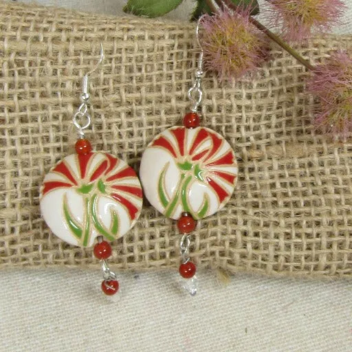 Red Carnation Handmade Artisan Bead Earrings