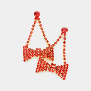 Red Crystal Rhinestone Bow Drop Pageant Earrings | Outfit of Choice Earrings |  187267