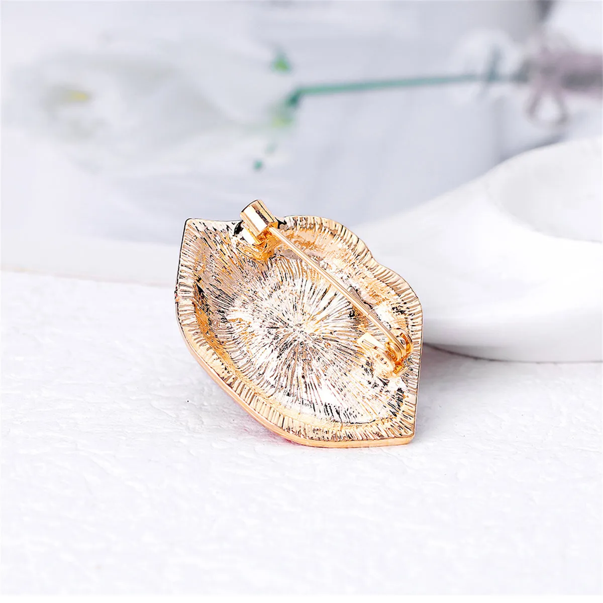 Red Enamel & 18K Gold-Plated Lip Brooch