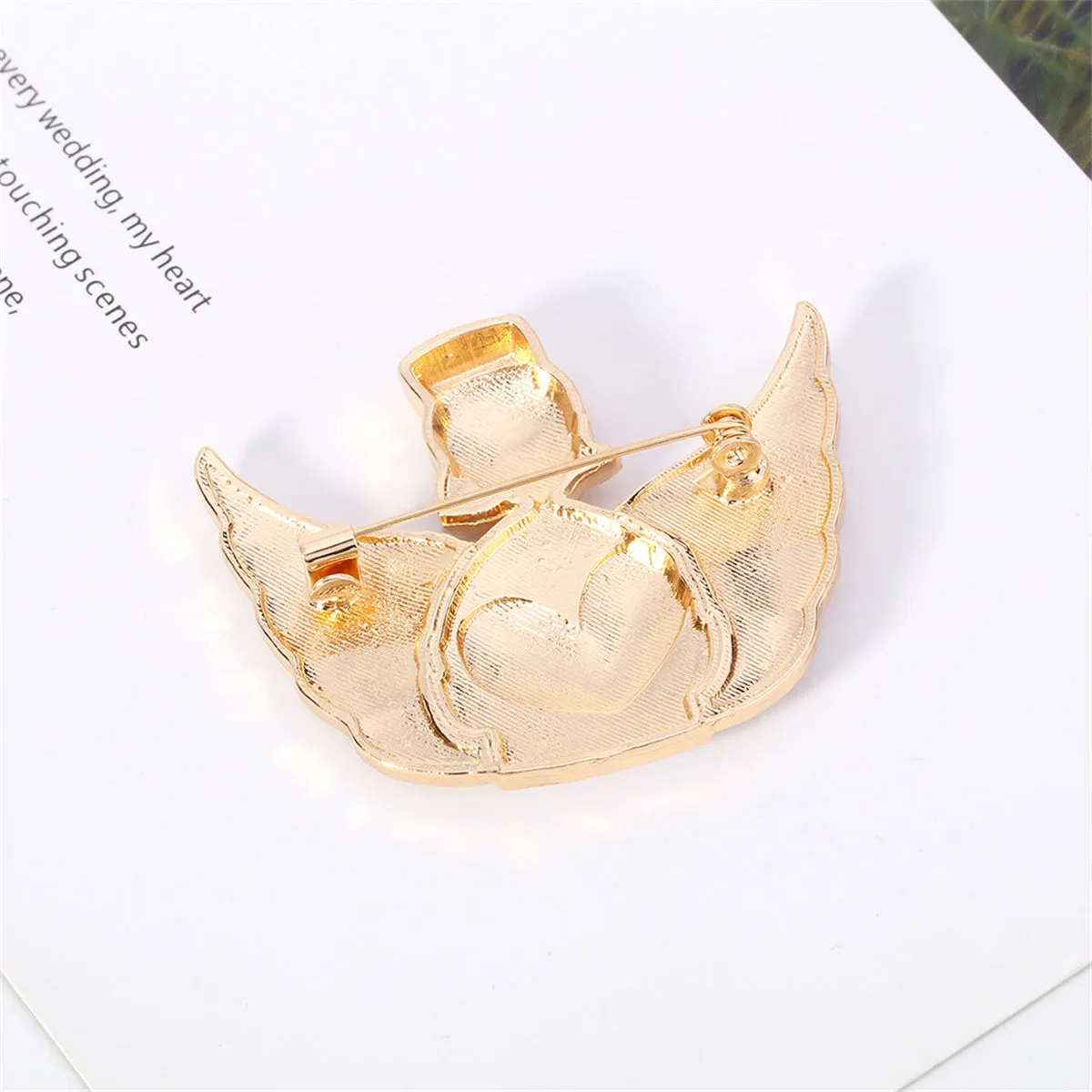 Red Enamel & 18K Gold-Plated Nurse Wing Heart Brooch