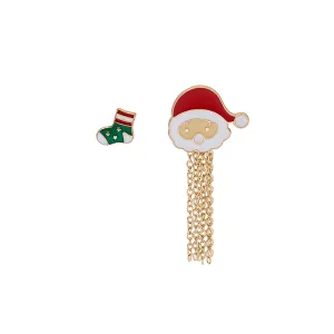 Red Enamel & 18K Gold-Plated Stocking Santa Tassel Brooch Set