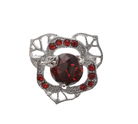 Red Flower Metal Brooch
