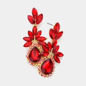 Red Marquise Stone Cluster Dangle Pageant Earrings | Prom Earrings | 544141