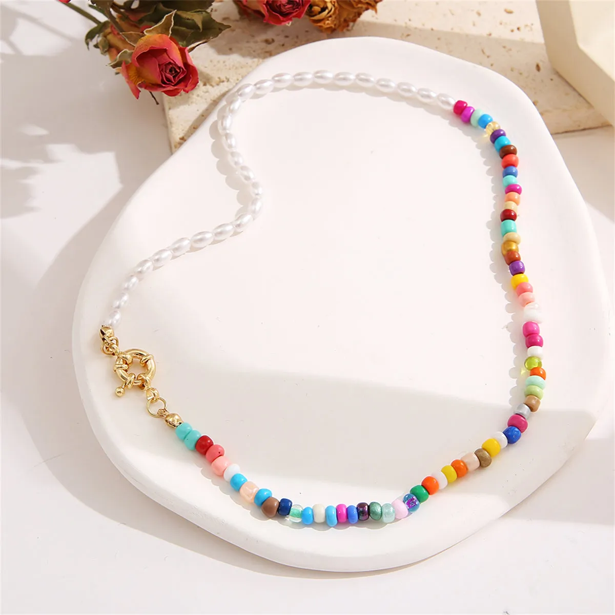 Red Multicolor Howlite & Pearl 18K Gold-Plated Beaded Choker Necklace