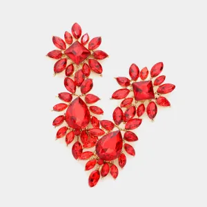 Red Square and Teardrop Stone Dangle Earrings  | Prom Earrings |  606387
