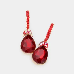 Red Teardrop and Rhinestone Dangle Earrings | Pageant Earrings | Interview Earrings | 605220