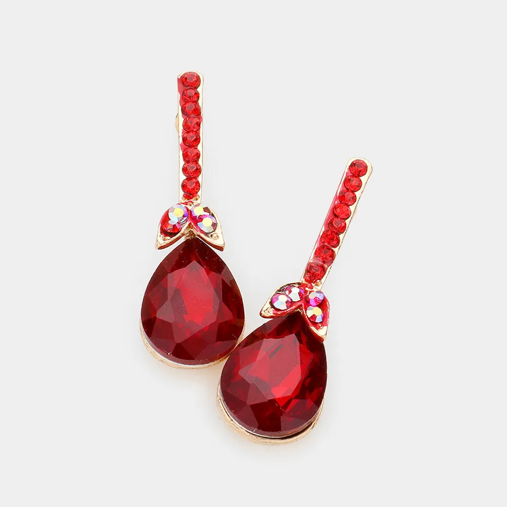 Red Teardrop and Rhinestone Dangle Earrings | Pageant Earrings | Interview Earrings | 605220