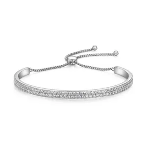 Reign Sterling Silver Two Row CZ Adjustable Bracelet
