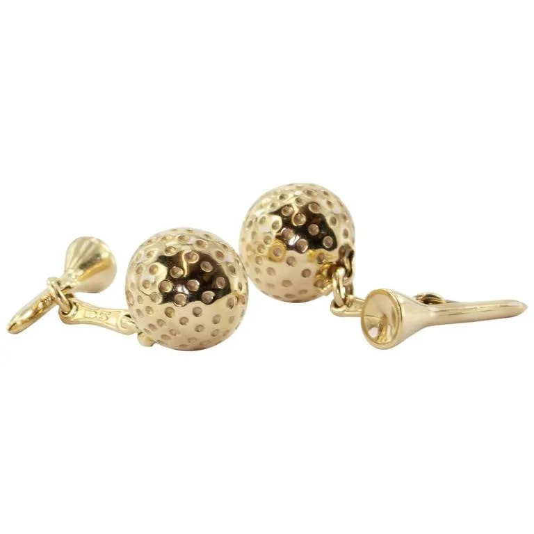 Retro 14K Gold Golf Ball & Tee Cufflinks