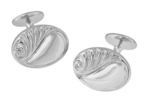 Retro Moderne Scroll Waves Engravable Cufflinks in Sterling Silver