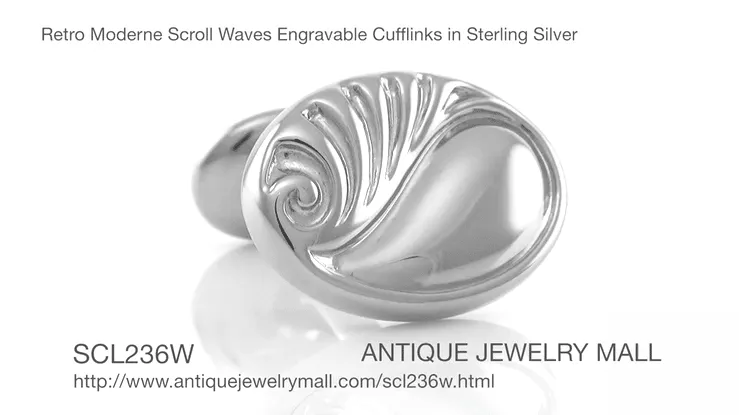 Retro Moderne Scroll Waves Engravable Cufflinks in Sterling Silver
