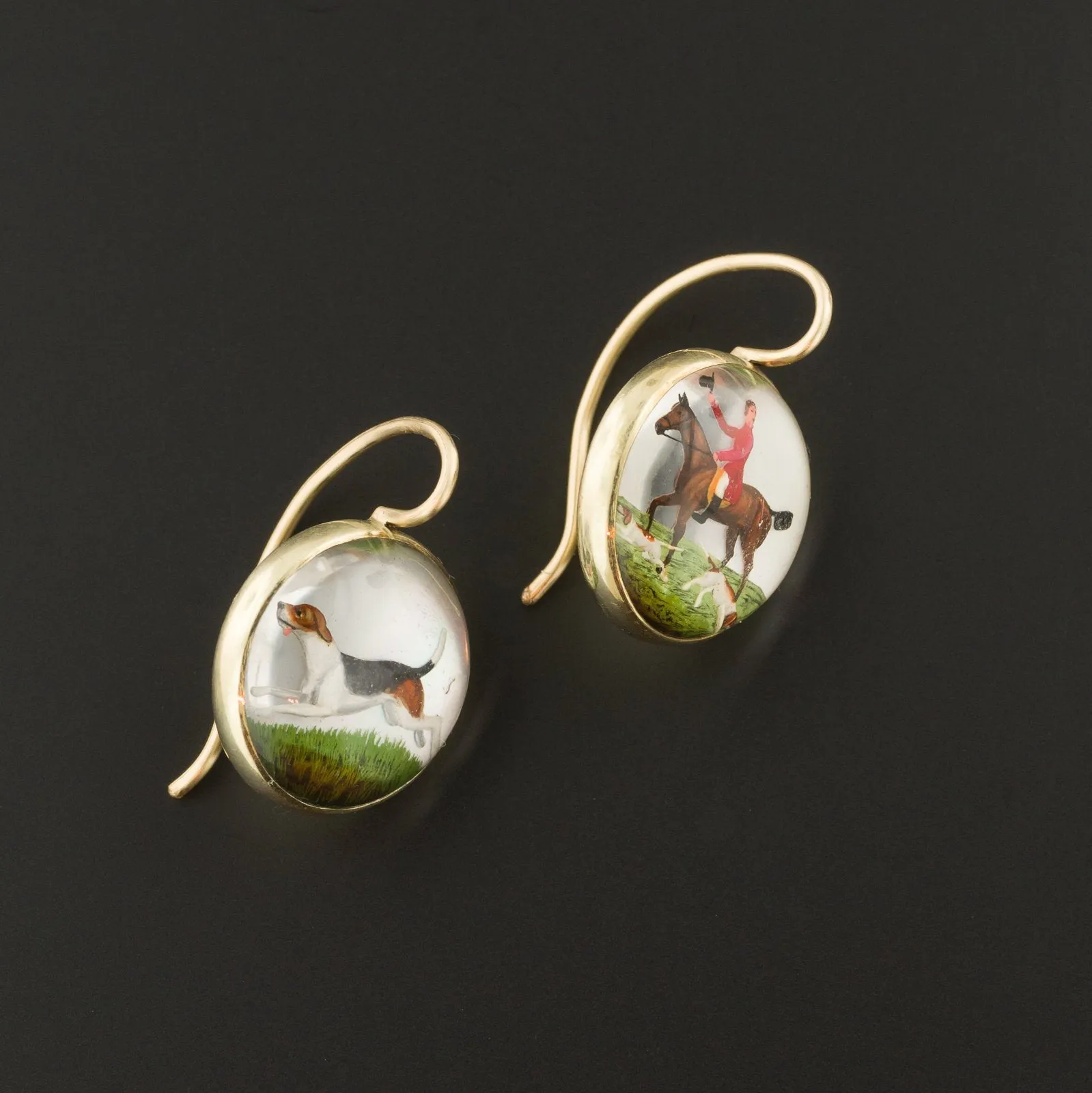 Reverse Painted Crystal Earrings | 14k Gold Earrings