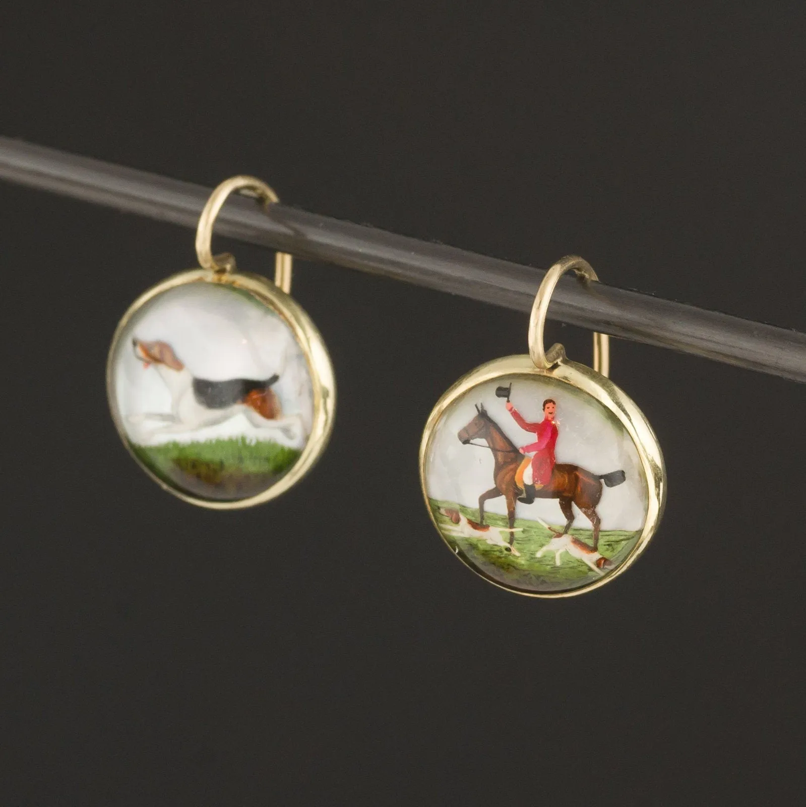 Reverse Painted Crystal Earrings | 14k Gold Earrings