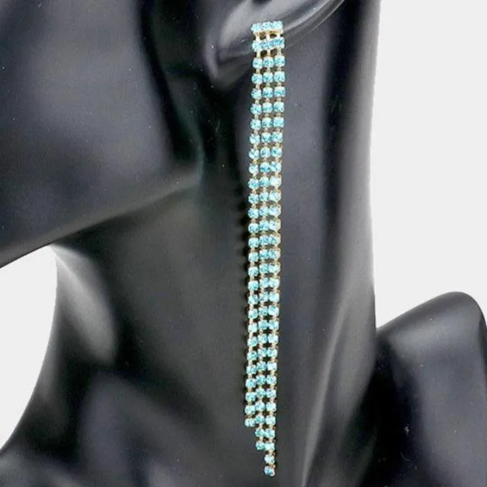 Rhinestone Aqua Blue Long Dangle Earrings