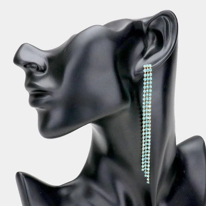 Rhinestone Aqua Blue Long Dangle Earrings