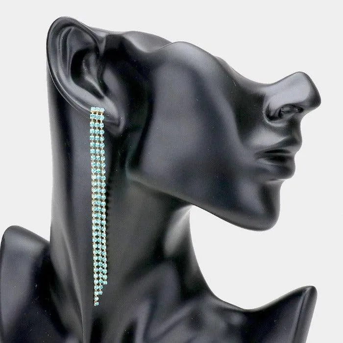 Rhinestone Aqua Blue Long Dangle Earrings