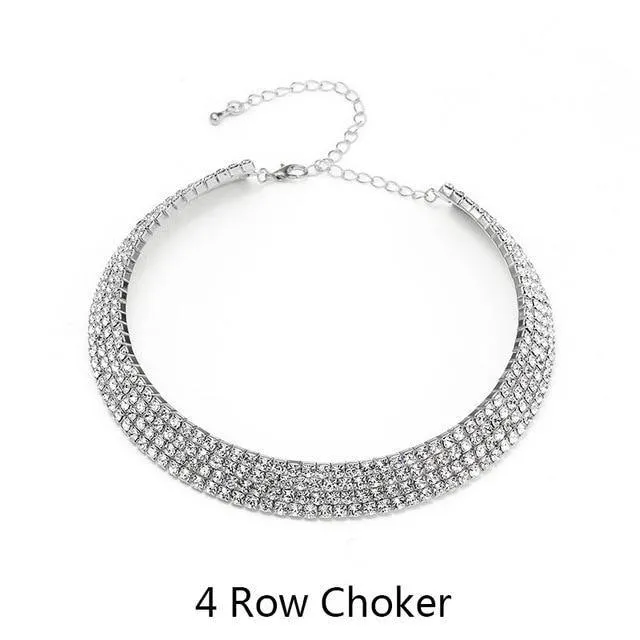 Rhinestone Choker Necklace Crystal Gem Luxury Collar Chain