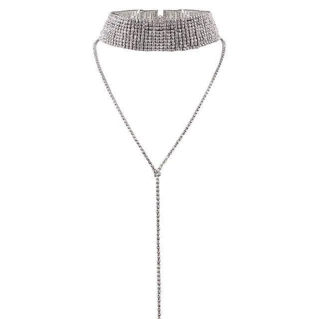 Rhinestone Choker Necklace Crystal Gem Luxury Collar Chain