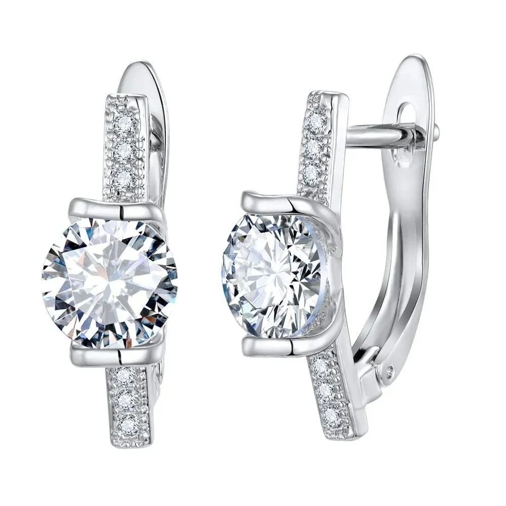 Rhinestone Round Hoop Earring 925 Sterling Silver for Women Jewelry Gift