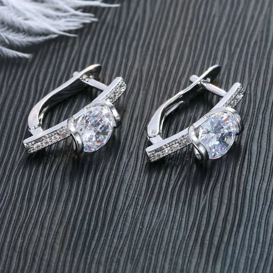 Rhinestone Round Hoop Earring 925 Sterling Silver for Women Jewelry Gift
