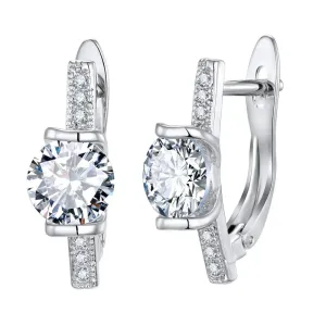 Rhinestone Round Hoop Earring 925 Sterling Silver for Women Jewelry Gift