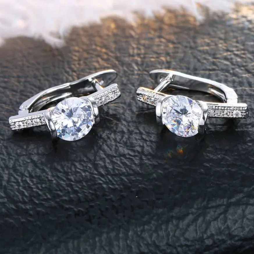 Rhinestone Round Hoop Earring 925 Sterling Silver for Women Jewelry Gift