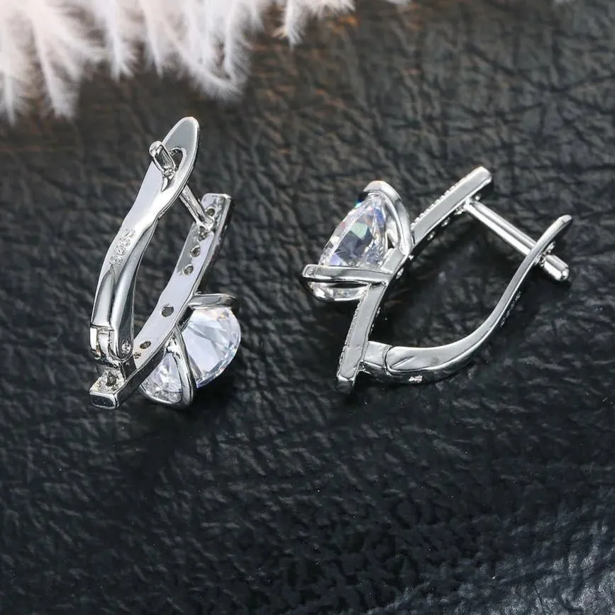 Rhinestone Round Hoop Earring 925 Sterling Silver for Women Jewelry Gift