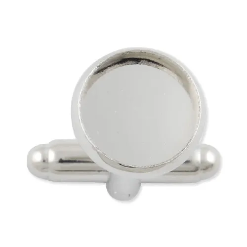 Rhodium Plated Cufflink Blanks with round bezel setting match 10mm cabochon