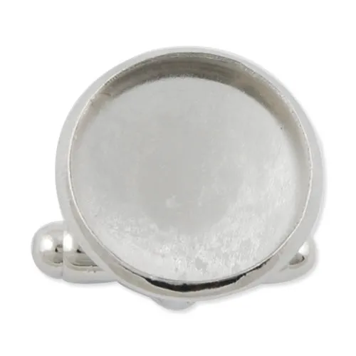 Rhodium Plated Cufflink Blanks with round bezel setting match 14mm cabochon
