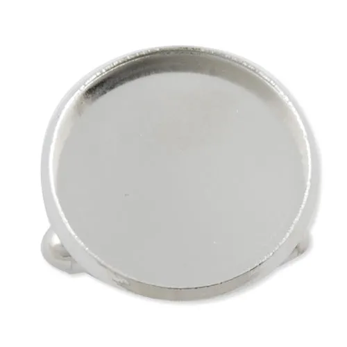 Rhodium Plated Cufflink Blanks with round bezel setting match 16mm cabochon