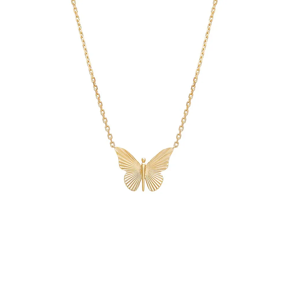 Ridged Butterfly Necklace 14K
