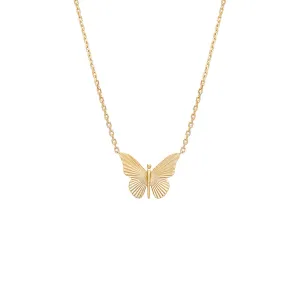 Ridged Butterfly Necklace 14K