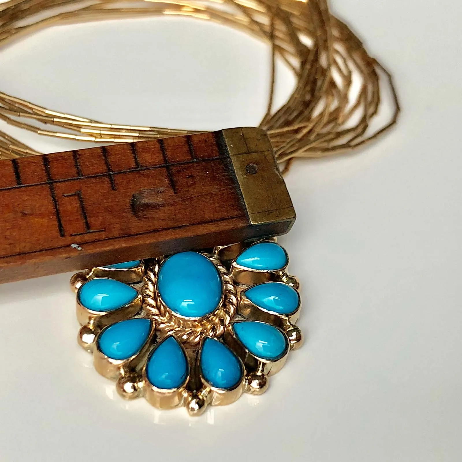 Robins Blue Firework 14K Liquid Gold Sleeping Beauty Necklace Adjustable Size