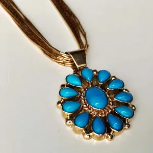 Robins Blue Firework 14K Liquid Gold Sleeping Beauty Necklace Adjustable Size