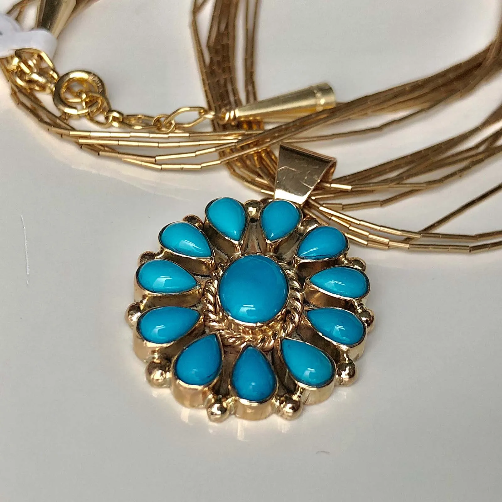 Robins Blue Firework 14K Liquid Gold Sleeping Beauty Necklace Adjustable Size